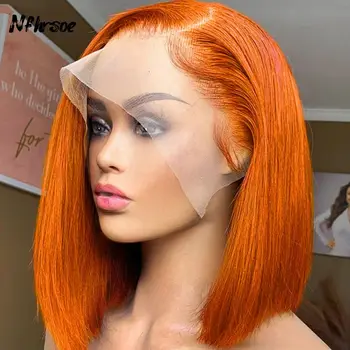 Jelölje ki a Narancs Bob Paróka Emberi Haj, Rövid, Egyenes Bob Emberi hajból készült Paróka, Egyenesen Bob Paróka HD Csipkés Bezárása Emberi Haj Paróka