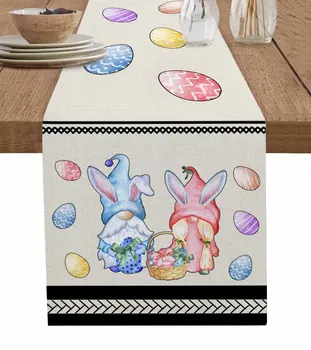 A Húsvéti Tojás A Gnome Akvarell Asztali Futó Pamut Ágynemű Esküvői Dekoráció, Terítő Fesztivál Konyha Dekor Asztali Futó