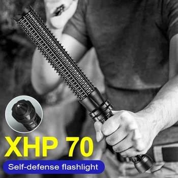 XHP70 önvédelem Baseball Ütővel LED Zseblámpa Alumínium Ötvözet Nagyítható Hatalmas Taktikai Sürgősségi Fáklya USB Tölthető Lámpa