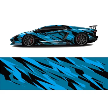 Kék Versenyautó Teljes Wrap Matrica, Autó Matrica, Dekoratív Vágott Test Racing Grafikus Matrica Vinil-Wrap Modern Design Piros Retro