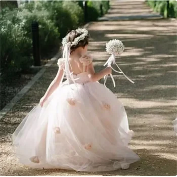 Egyszerű Virág Lány Ruhák Puffadt Csipke Bolyhos Ujjatlan Esküvői Első Közösség Ruhák Spaghetti Pántok Gyerekek Szülinapi Szépségverseny