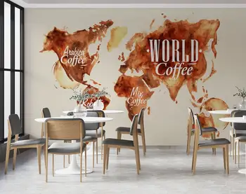 Testreszabható Kávézó Háttérkép, Kávézó Poszter. Cserélhető Akvarell Design Kávé Minta Világ Térkép, Kávézó, Freskó, Kávé Fal D