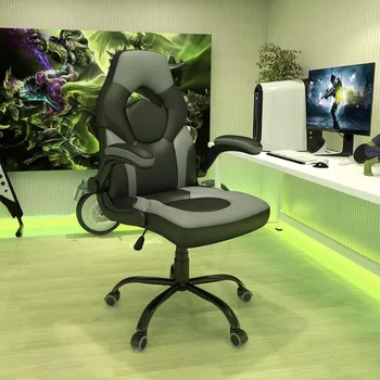 Otthoni irodai szék, ergonomikus számítógép szék, magas vissza, PU bőrből készült forgatható lapozzunk asztal szék felhajtható karfa