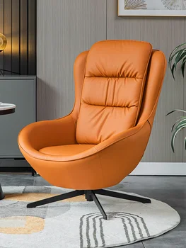 Északi egyetlen karosszék nappali olasz tervező rulírozó szabadidő tojáshéj szék üzleti bőr művészet magas vissza tigris chai