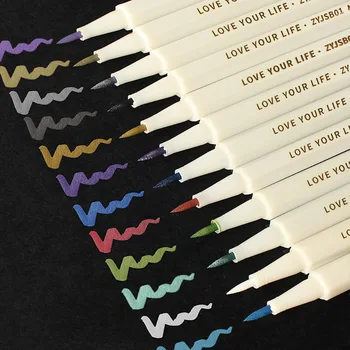 12 színű gyöngy színes markerek puha tipp kézírás toll DIY gyorsan száradó olaj alapú jelölő toll készlet