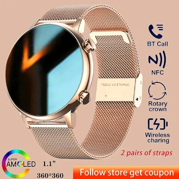 2024 Új AMOLED Hölgyek Smartwatch Bluetooth Beszélni NFC pulzusszám Vér Oxigén IP68 Vízálló smartwatch a férfiak számára az Android, IOS