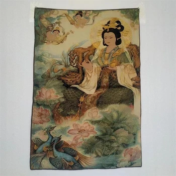 Thangka, hímzett brokát festmény, anyakirályné, kitűnő otthoni dekoráció, kedvező