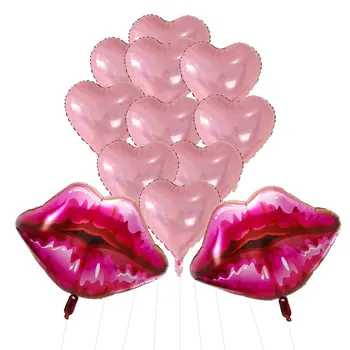 12 Db Romantikus Valentin Party Decor Nagy, Rózsaszín, Piros Ajkak, A Szerelem Rózsaszín Lufik Szerelmes Szív Fólia Hélium Labdát, Évforduló, Esküvői