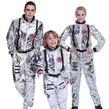 Pár Ezüst Űrhajós Cosplay Jelmez Halloween Tér Űrhajós Kezeslábas A Szülő-gyermek ruházat Farsangi Buli űrruha