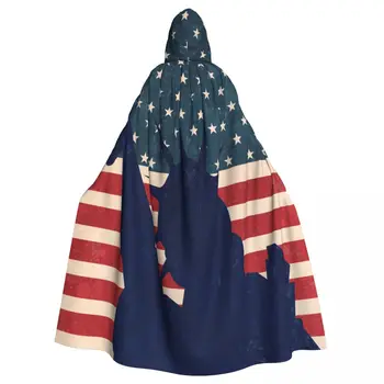Hosszú Köpeny Köpeny-Szobor a Liberty Sziluett Vintage USA Zászló Csuklyás Köpenyt Őszi Kabát kapucnis felső