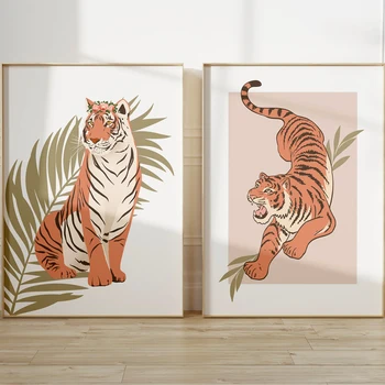Bohém Tigris Tenyerét, Narancssárga Fal Művészeti Vászon Festmény Bohém Állat, Poszterek, Nyomatok, Fali Képek, Nappali Lakberendezés