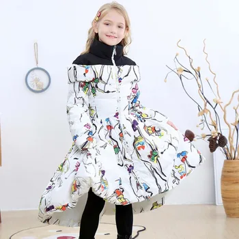Gyermek Téli Kabát Divat Kabát A Lány Print Design, Meleg Felsőruházat Gyerekek Hosszú Kabát Karácsonyi Ruhát A2041