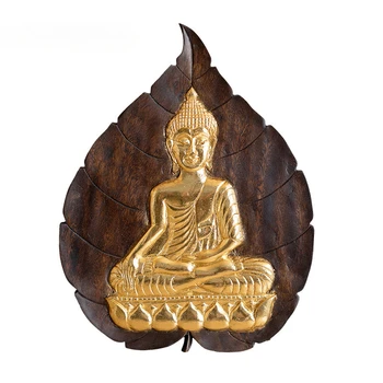 Thaiföld Teak Kézműves Fali Dekoráció Nappali Tömör Fából Faragott Arany Fólia Buddha-Szobor Falra