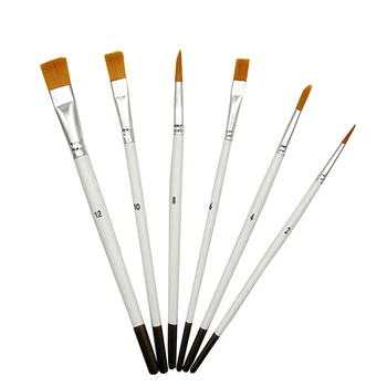 6 fehér fa műanyag kefék Rajz Gouache toll, akvarell, olaj ecset szett