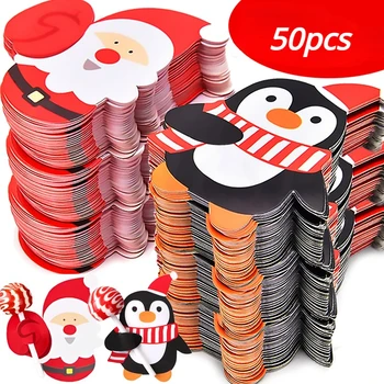 50pcs Karácsonyi Lollipop Kártya a Papír Rajzfilm Mikulás Pingvin Hóember Édesség Ajándék Csomag Csomagolás New Year Party Dekoráció