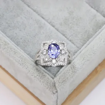 2023-Európai, illetve Amerikai S925 Sterling Ezüst Luxus Ovális Kék Pagoda Kő, Gyémánt Gyűrű, Kis Design Női Gyűrű