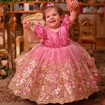 Aranyos, Rózsaszín Virág Lány Ruhák Esküvői Hercegnő Rövid Ujjú Gyerekek, Gyerekek Fél Közösség Szülinapi Ruhák