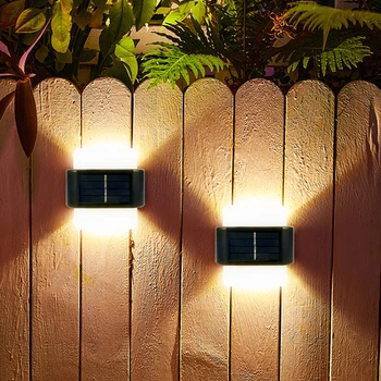 Kültéri Vízálló, 6 LED-es Napelemes Fali Lámpa Kert Kerítés Táj Út Dekoráció Napelemes Felfelé vagy Lefelé Világító Fény