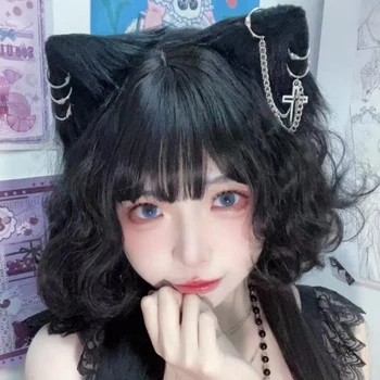 Macska Fülét TasselsCross Hairclip Szőrös Plüss Hajtű Anime Fejdísz Haj Dekorok