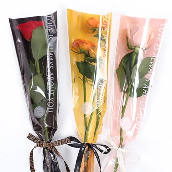 30DB Rózsa Csomagoló Papír Táskák Csokor Csomagolás Zsák Rose Csomagolás Zsák Virágos Csomagolás Átlátszó Háromszög Műanyag Zacskók