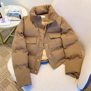 Pamut kabát női télen, kis illatos stílus, megvastagodott pamut kabát, rövid kabát, álló galléros pamut kabát