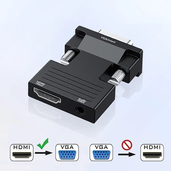 HDMI-VGA Adapter, HDMI-kompatibilis Női VGA Férfi Átalakító 3,5 mm-es Audio Kábel, Adapter, 1080P HD Videó Kimenet Projektor