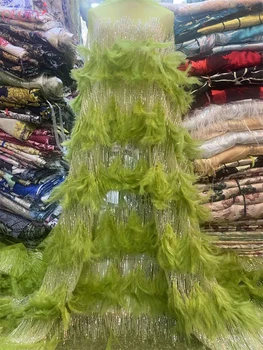 Divat High-End Luxus Francia Hímzés Nehéz Vőlegény Csipke Anyagból Afrikai Nigériai Sequin Szövet Esküvői Ruha Party