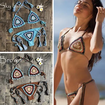 2020-Ban Új, Színes Szexi Szőtt Kötőfék Heveder Fürdőruha Szett Bikini Szett String Bikini Fürdőruhát Nő Brazil Fürdőruha 2023