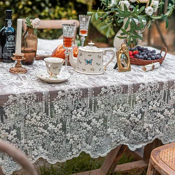 Csipke terítő ins francia stílusú, fehér, tömör, kerek terítő téglalap alakú terítő tea asztal terítő