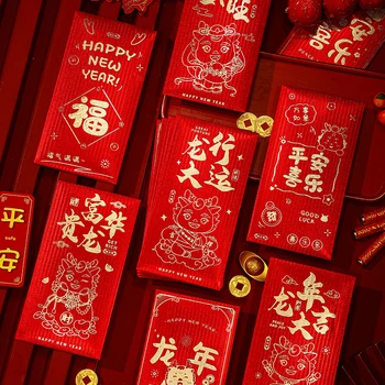 6db 2024-es Év A Sárkány Vörös Csomagokat a Kínai Új Év a Vörös Borítékok Borítékot újévi Áldás, Ajándék