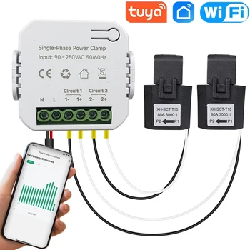 Tuya Intelligens Élet Wifi Energia-Mérő 80A 1/2 CT Bilincs App Kwh Energiát Consump Monitor Villamosenergia-Statisztika 90 - 250VAC, 50/60Hz