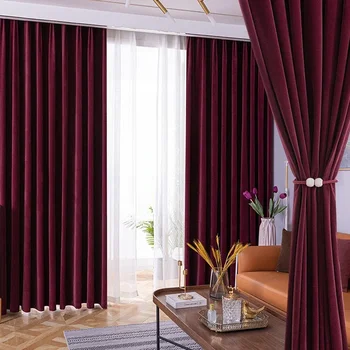 Gazdag Bőr Textúra Fény Luxus, Vibráló Vörös Függönyt a nappaliban Nagy Tömeg Terítette Fekete Selyem holland Bársony Függöny
