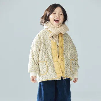 2023 Ins Koreai Téli Kislány Kabát Virágos Pamut Farmer Divat Meleg Gyerek Lány Kabát Sokoldalú Gyermekek Lány Outerwears