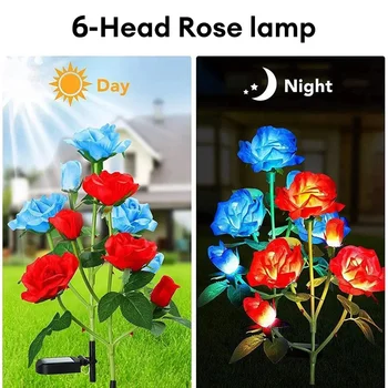 6 Fej LED Solar Rose Fények Szimulált Virág Lámpák Kerti Lámpa Éjszakai Lámpa Táj, Külső Kertben, Otthon Dekoráció Virágok, Új