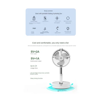 Hordozható Összecsukható Behúzható Emeleti Alacsony Zajszint 7200MAh Spray Ventilátor Külső, Újratölthető Nyári Ventilátor Hálószoba Asztal Hűtés-Egy