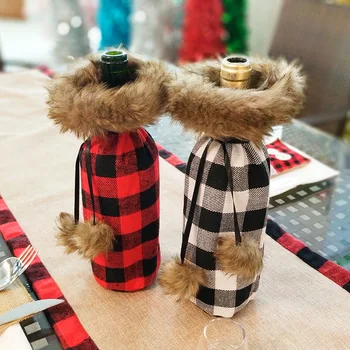 Boldog Karácsonyt Boros Üveg Fedelét, Fél Dísz, Dekoráció, Otthon Parti Vacsora Újévi Ajándék Mini Kabát Rács Palack Palack Zsák